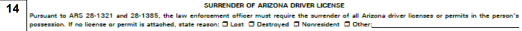 A screenshot of sections 14 on the admin per se/implied consent affidavit.